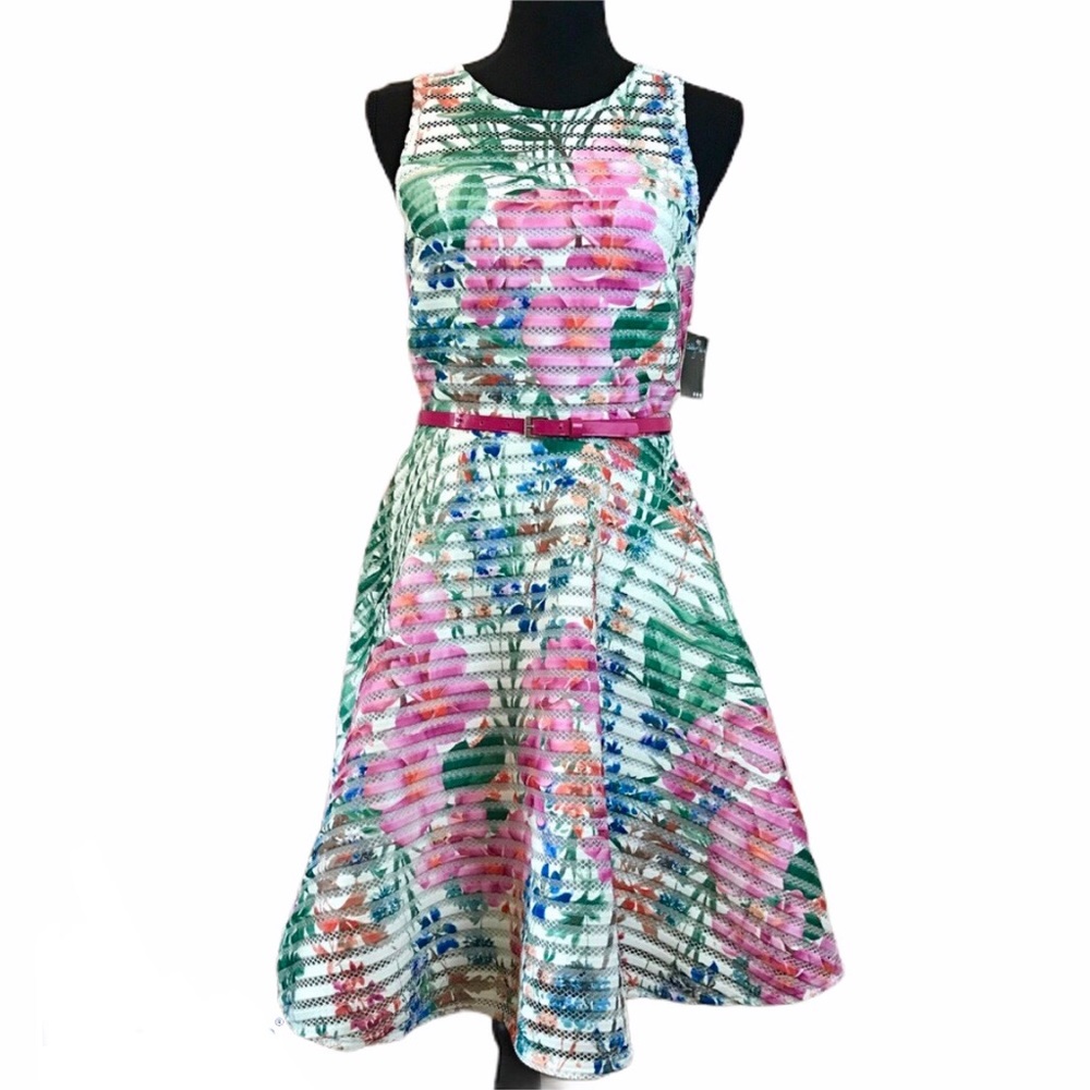Gabby Skye Floral Belted Dress NWT